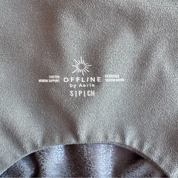 Aerie Offline Dark Green Distressed Faux Leather Sports Bra Top - Picture 6 of 9